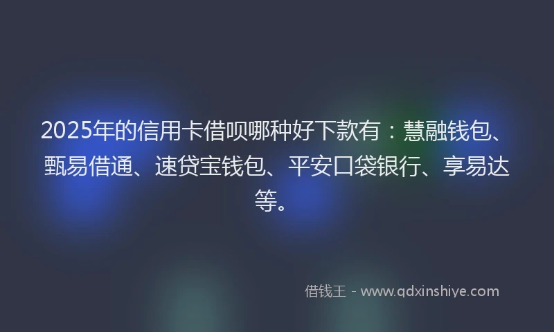 2025年的信用卡借呗哪种好下款有：慧融钱包、甄易借通、速贷宝钱包、平安口袋银行、享易达等。