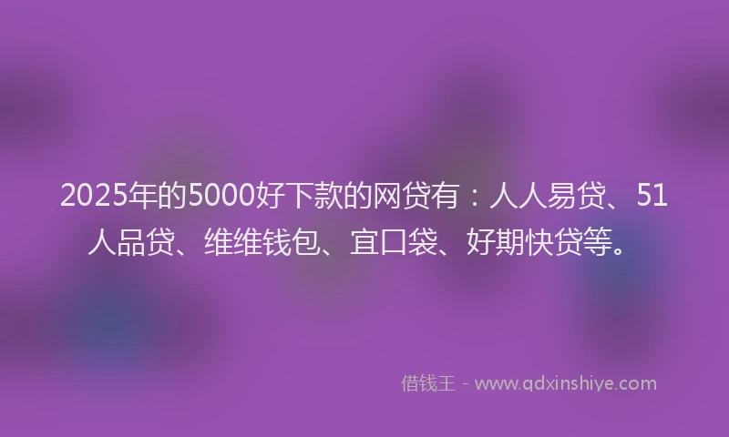 2025年的5000好下款的网贷有：人人易贷、51人品贷、维维钱包、宜口袋、好期快贷等。