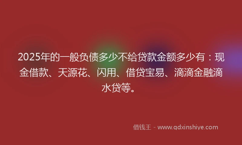 2025年的一般负债多少不给贷款金额多少有：现金借款、天源花、闪用、借贷宝易、滴滴金融滴水贷等。