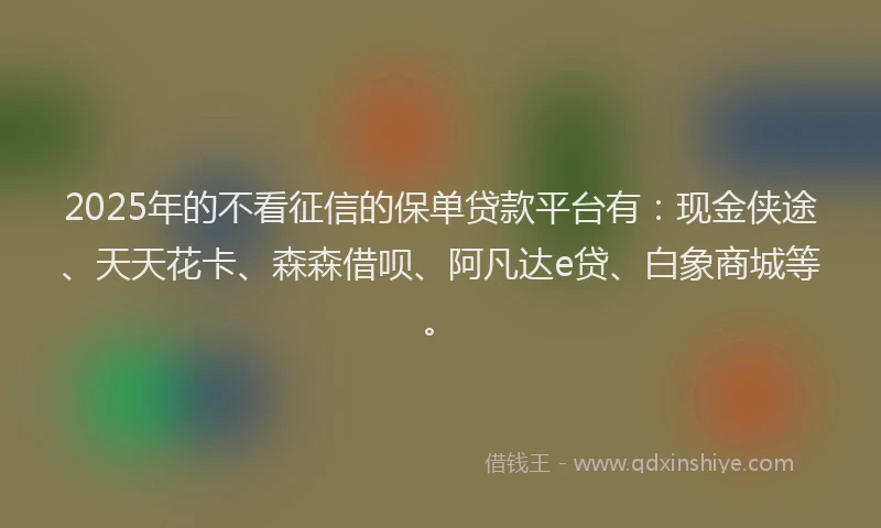 2025年的不看征信的保单贷款平台有：现金侠途、天天花卡、森森借呗、阿凡达e贷、白象商城等。