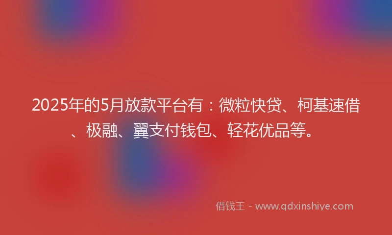 2025年的5月放款平台有：微粒快贷、柯基速借、极融、翼支付钱包、轻花优品等。