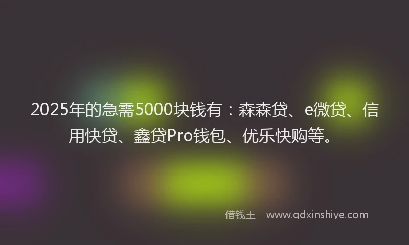2025年的急需5000块钱有：森森贷、e微贷、信用快贷、鑫贷Pro钱包、优乐快购等。