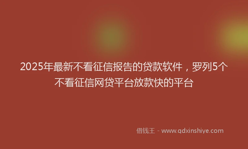 2025年最新不看征信报告的贷款软件，罗列5个不看征信网贷平台放款快的平台