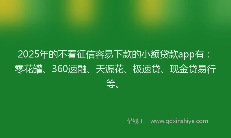 2025年的不看征信容易下款的小额贷款app有：零花罐、360速融、天源花、极速贷、现金贷易行等。
