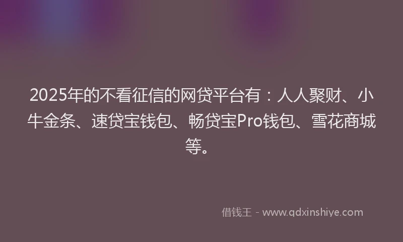 2025年的不看征信的网贷平台有：人人聚财、小牛金条、速贷宝钱包、畅贷宝Pro钱包、雪花商城等。