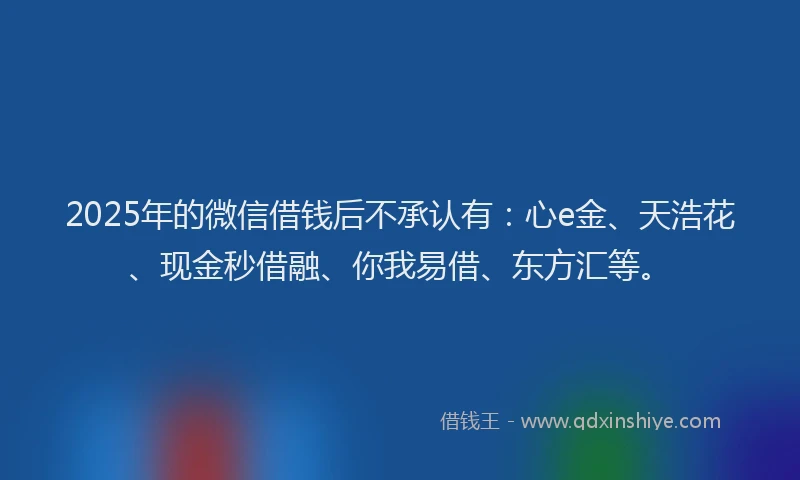 2025年的微信借钱后不承认有：心e金、天浩花、现金秒借融、你我易借、东方汇等。