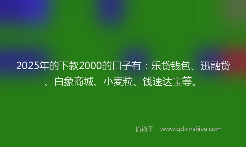 2025年的下款2000的口子有：乐贷钱包、迅融贷、白象商城、小麦粒、钱速达宝等。