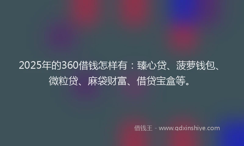 2025年的360借钱怎样有：臻心贷、菠萝钱包、微粒贷、麻袋财富、借贷宝盒等。