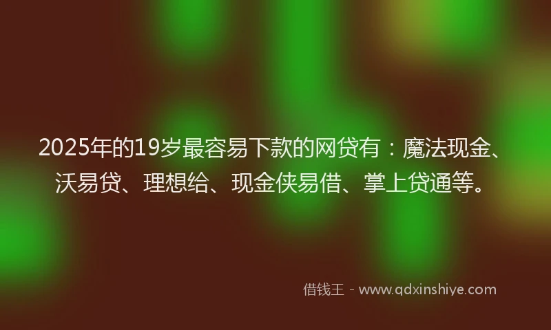 2025年的19岁最容易下款的网贷有：魔法现金、沃易贷、理想给、现金侠易借、掌上贷通等。
