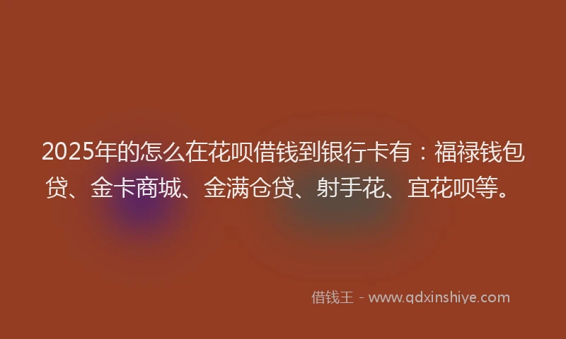 2025年的怎么在花呗借钱到银行卡有：福禄钱包贷、金卡商城、金满仓贷、射手花、宜花呗等。