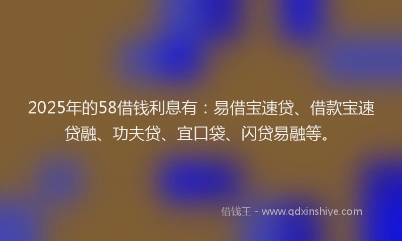 2025年的58借钱利息有：易借宝速贷、借款宝速贷融、功夫贷、宜口袋、闪贷易融等。