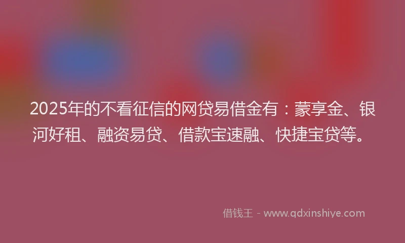 2025年的不看征信的网贷易借金有：蒙享金、银河好租、融资易贷、借款宝速融、快捷宝贷等。