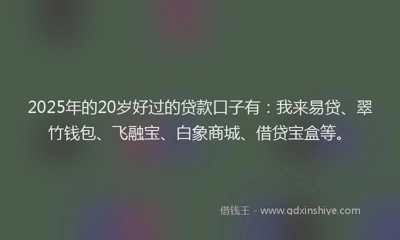 2025年的20岁好过的贷款口子有：我来易贷、翠竹钱包、飞融宝、白象商城、借贷宝盒等。