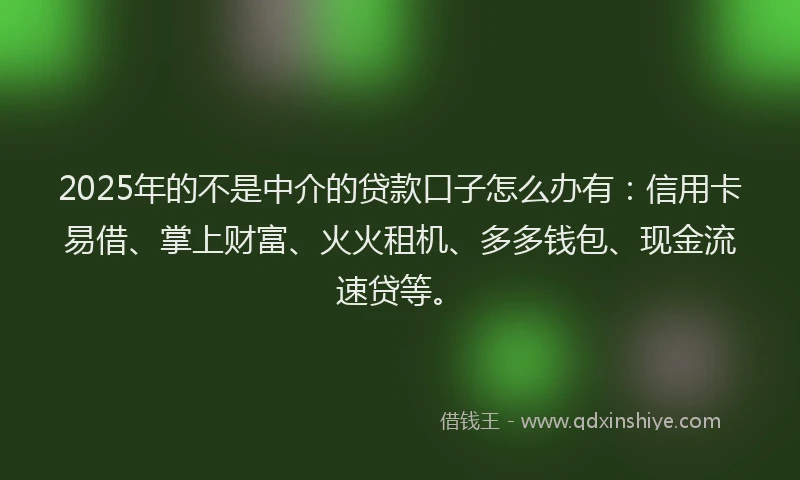 2025年的不是中介的贷款口子怎么办有：信用卡易借、掌上财富、火火租机、多多钱包、现金流速贷等。