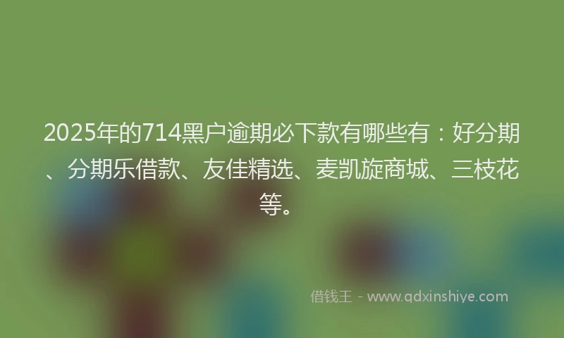 2025年的714黑户逾期必下款有哪些有：好分期、分期乐借款、友佳精选、麦凯旋商城、三枝花等。