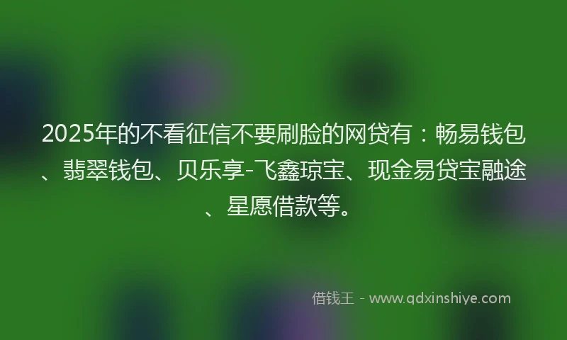 2025年的不看征信不要刷脸的网贷有：畅易钱包、翡翠钱包、贝乐享-飞鑫琼宝、现金易贷宝融途、星愿借款等。