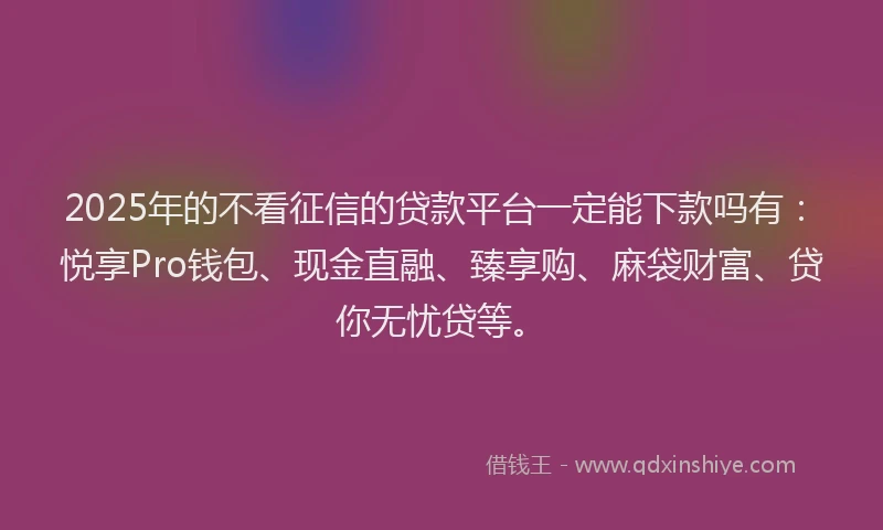 2025年的不看征信的贷款平台一定能下款吗有：悦享Pro钱包、现金直融、臻享购、麻袋财富、贷你无忧贷等。