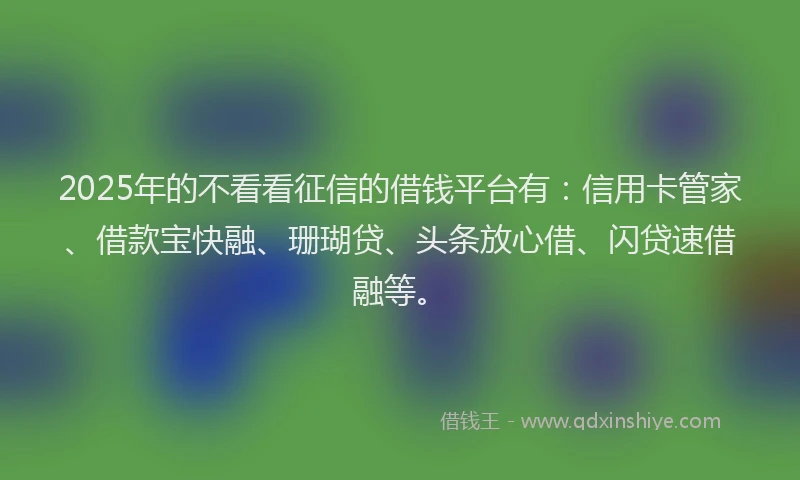 2025年的不看看征信的借钱平台有：信用卡管家、借款宝快融、珊瑚贷、头条放心借、闪贷速借融等。