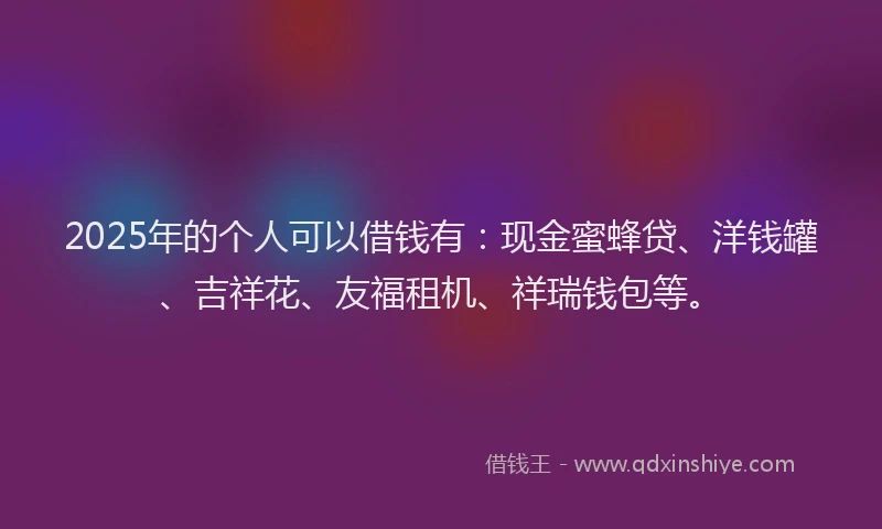 2025年的个人可以借钱有：现金蜜蜂贷、洋钱罐、吉祥花、友福租机、祥瑞钱包等。