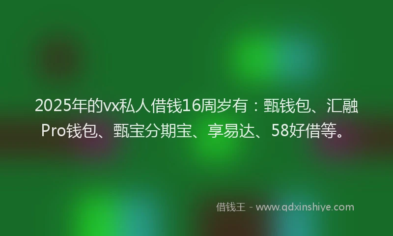 2025年的vx私人借钱16周岁有：甄钱包、汇融Pro钱包、甄宝分期宝、享易达、58好借等。