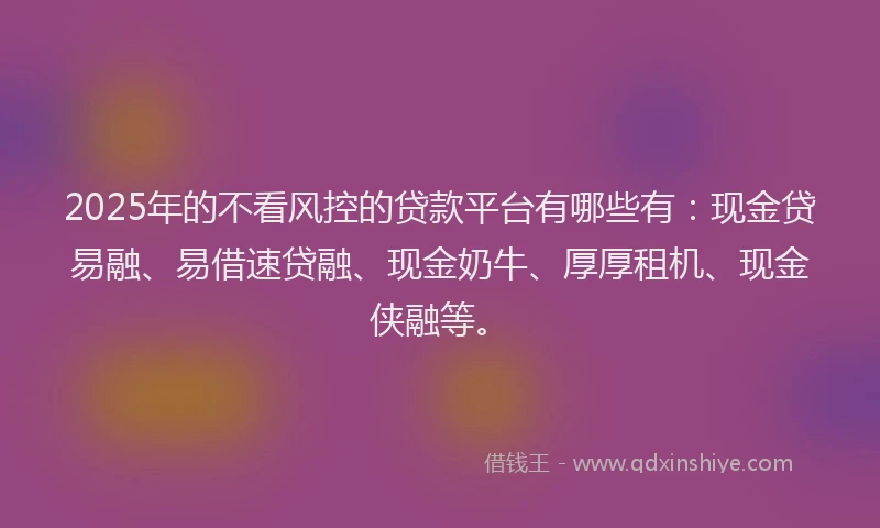 2025年的不看风控的贷款平台有哪些有：现金贷易融、易借速贷融、现金奶牛、厚厚租机、现金侠融等。
