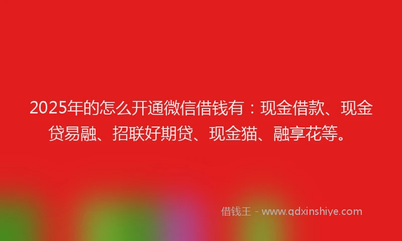 2025年的怎么开通微信借钱有：现金借款、现金贷易融、招联好期贷、现金猫、融享花等。