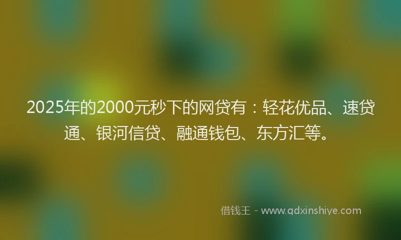 2025年的2000元秒下的网贷有：轻花优品、速贷通、银河信贷、融通钱包、东方汇等。