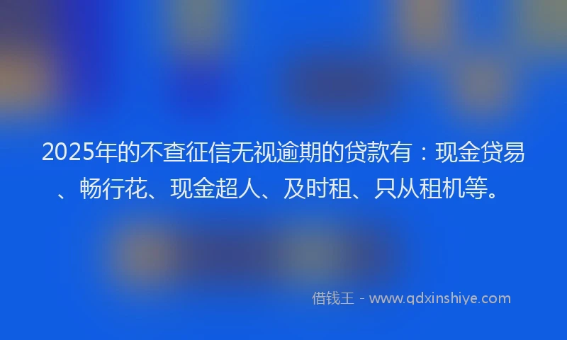 2025年的不查征信无视逾期的贷款有：现金贷易、畅行花、现金超人、及时租、只从租机等。
