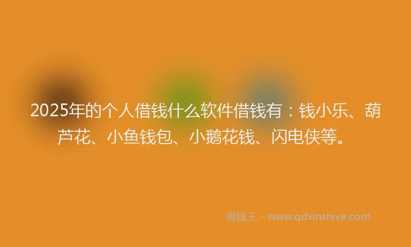 2025年的个人借钱什么软件借钱有：钱小乐、葫芦花、小鱼钱包、小鹅花钱、闪电侠等。