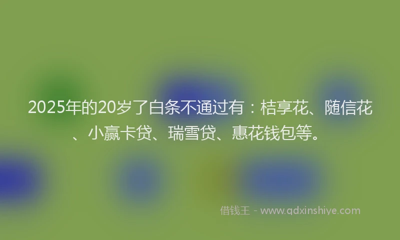 2025年的20岁了白条不通过有：桔享花、随信花、小赢卡贷、瑞雪贷、惠花钱包等。