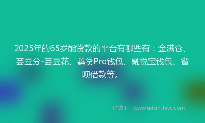2025年的65岁能贷款的平台有哪些有：金满仓、芸豆分-芸豆花、鑫贷Pro钱包、融悦宝钱包、省呗借款等。