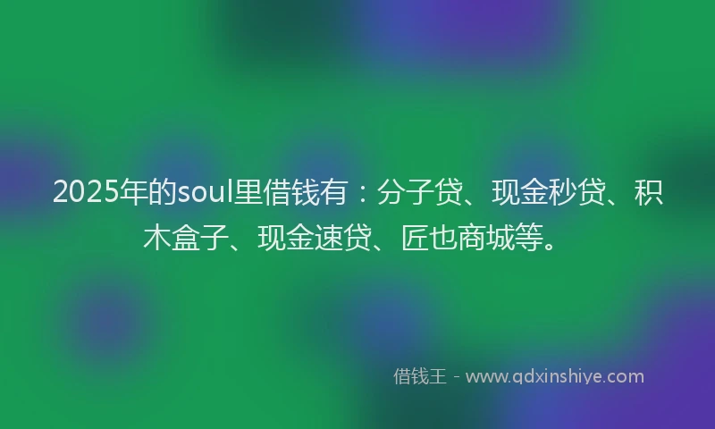 2025年的soul里借钱有：分子贷、现金秒贷、积木盒子、现金速贷、匠也商城等。
