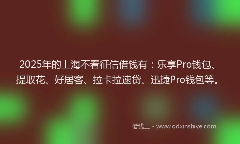 2025年的上海不看征信借钱有：乐享Pro钱包、提取花、好居客、拉卡拉速贷、迅捷Pro钱包等。