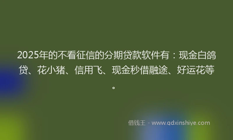 2025年的不看征信的分期贷款软件有：现金白鸽贷、花小猪、信用飞、现金秒借融途、好运花等。