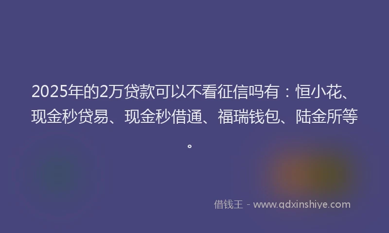 2025年的2万贷款可以不看征信吗有：恒小花、现金秒贷易、现金秒借通、福瑞钱包、陆金所等。