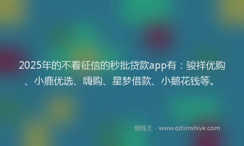 2025年的不看征信的秒批贷款app有：骏祥优购、小鹿优选、嗨购、星梦借款、小鹅花钱等。