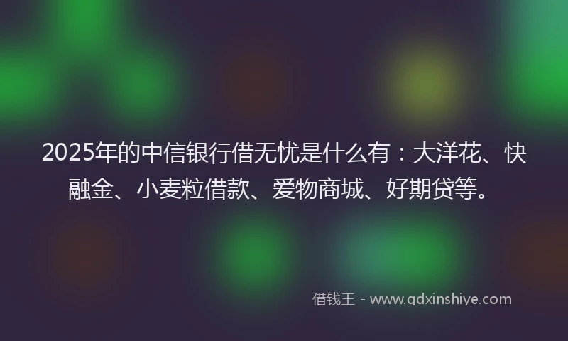 2025年的中信银行借无忧是什么有：大洋花、快融金、小麦粒借款、爱物商城、好期贷等。
