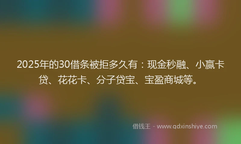 2025年的30借条被拒多久有：现金秒融、小赢卡贷、花花卡、分子贷宝、宝盈商城等。