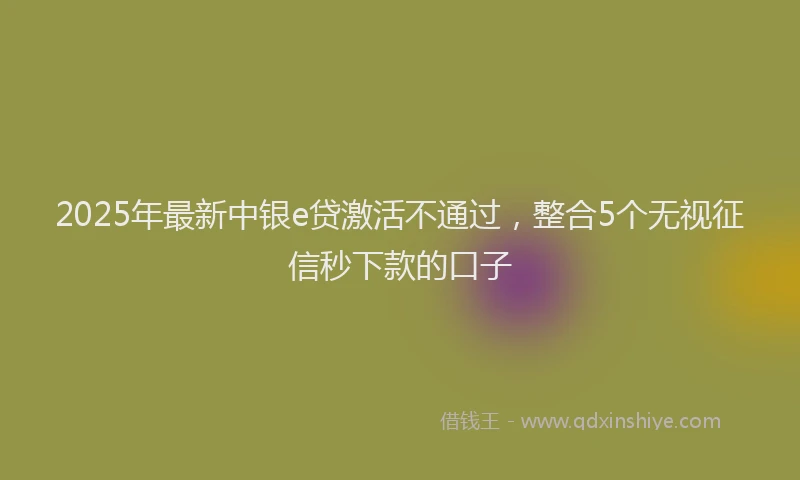 2025年最新中银e贷激活不通过，整合5个无视征信秒下款的口子