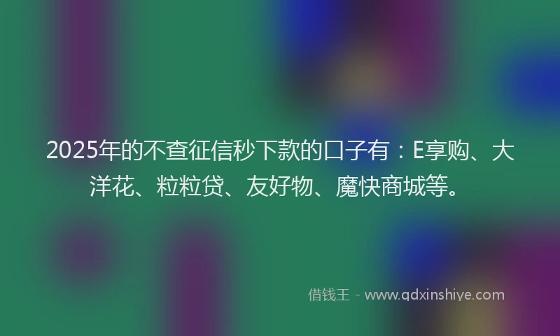 2025年的不查征信秒下款的口子有：E享购、大洋花、粒粒贷、友好物、魔快商城等。