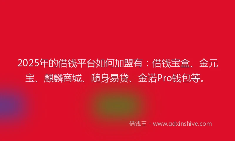 2025年的借钱平台如何加盟有：借钱宝盒、金元宝、麒麟商城、随身易贷、金诺Pro钱包等。