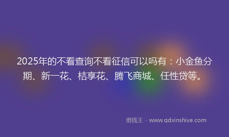 2025年的不看查询不看征信可以吗有：小金鱼分期、新一花、桔享花、腾飞商城、任性贷等。