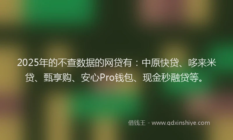 2025年的不查数据的网贷有：中原快贷、哆来米贷、甄享购、安心Pro钱包、现金秒融贷等。