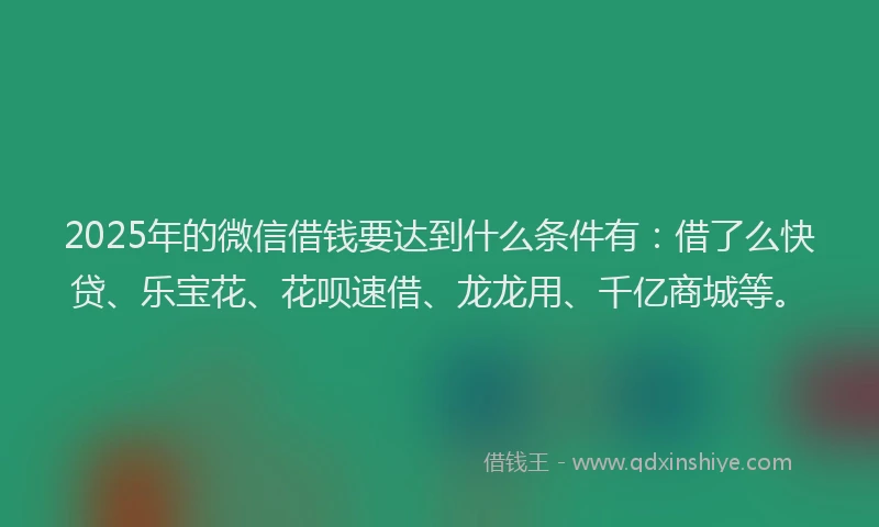 2025年的微信借钱要达到什么条件有：借了么快贷、乐宝花、花呗速借、龙龙用、千亿商城等。