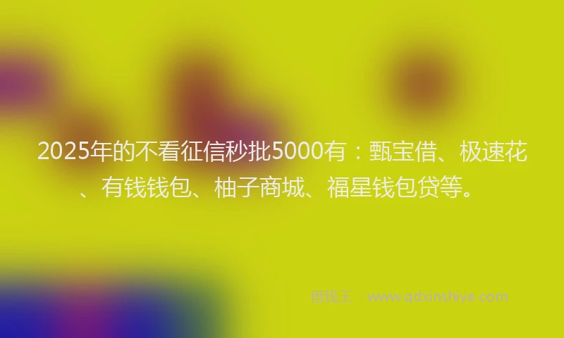 2025年的不看征信秒批5000有：甄宝借、极速花、有钱钱包、柚子商城、福星钱包贷等。