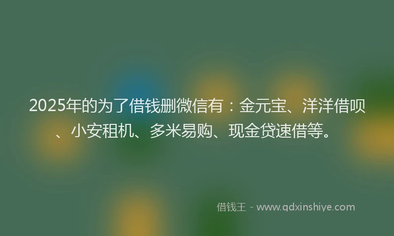 2025年的为了借钱删微信有：金元宝、洋洋借呗、小安租机、多米易购、现金贷速借等。