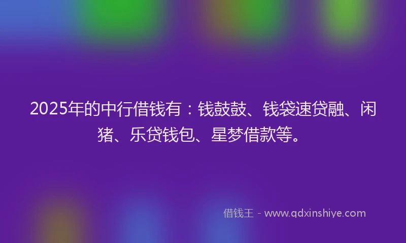 2025年的中行借钱有：钱鼓鼓、钱袋速贷融、闲猪、乐贷钱包、星梦借款等。