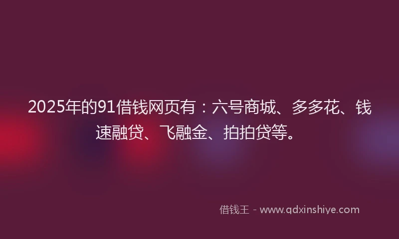 2025年的91借钱网页有：六号商城、多多花、钱速融贷、飞融金、拍拍贷等。