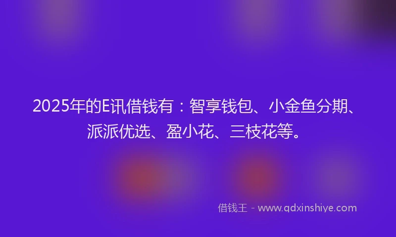 2025年的E讯借钱有：智享钱包、小金鱼分期、派派优选、盈小花、三枝花等。