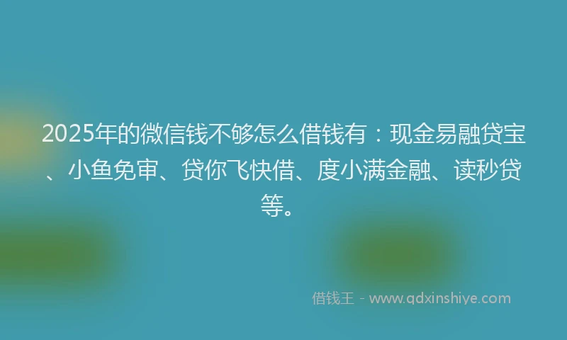 2025年的微信钱不够怎么借钱有：现金易融贷宝、小鱼免审、贷你飞快借、度小满金融、读秒贷等。